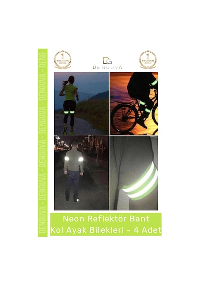 Reflektörbant Neon Sarı Ultra Parlak Gece Güvenliği Esnek Cırtlı Reflektör Bant Kol Ayak Bilek - 4 Çok Renkli