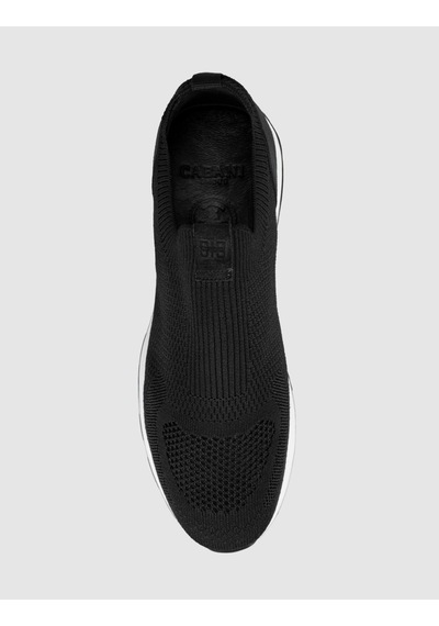 Cabani Erkek Siyah Triko Hakiki Deri Yazlık Slip-on Ayakkabı