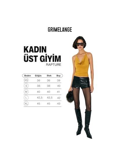 Grımelange Rapture Kadın Degaje Yaka Boyundan Bağlamalı Sırtı Açık Taş Detaylı Esnek Hardal Bluz Hardal