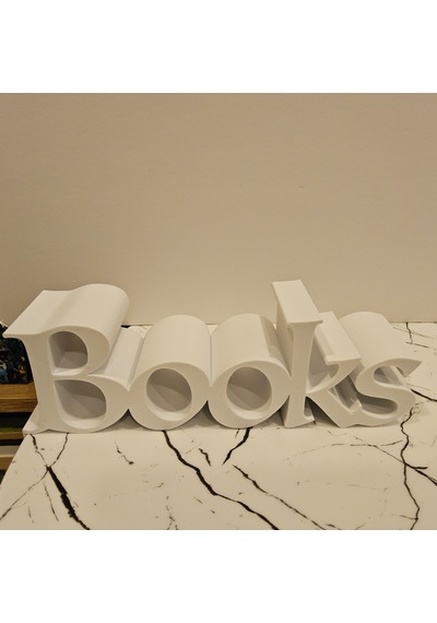 Kitap Tutucu Books Yazılı 3 D Beyaz