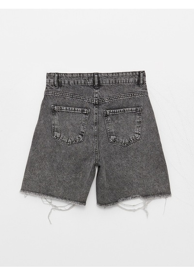 Lcw Jeans Siyah Bermuda Fit Yırtık Detaylı Kadın Jean Şort