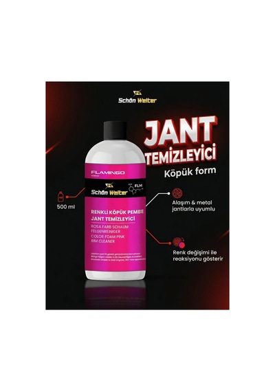Araç Oto Pembe Jant Temizleyici - Renkli Köpük Sprey 500ml Flamıngo