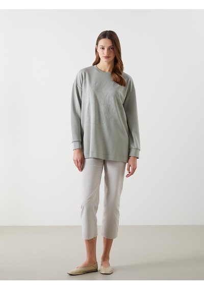 Lcwaıkıkı Classic Haki Bisiklet Yaka Kadın Sweatshirt Tunik