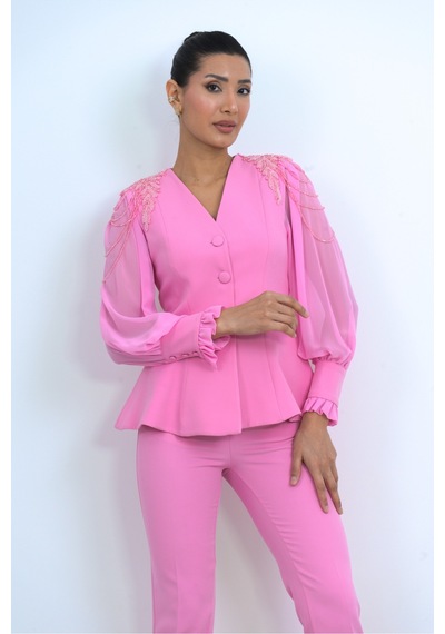 Dorne Moda Özel Koleksiyon Taş Detaylı Şifon Kol Takım - Düğün - Mezuniyet - Ofis Şıklığı Pembe Pembe Dorne Moda Özel Koleksiyon Taş Detaylı Şifon Kol Takım - Düğün - Mezuniyet - Ofis Şıklığı Pembe Pembe
