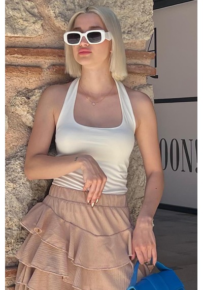 Madmext Beyaz Halter Yaka Boyun Askılı Crop Body Mg2146-beyaz Beyaz