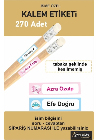 İsimli Okul Kalem Etiketi Kalem Sticker Seti 270 Adet Kesilmemiş