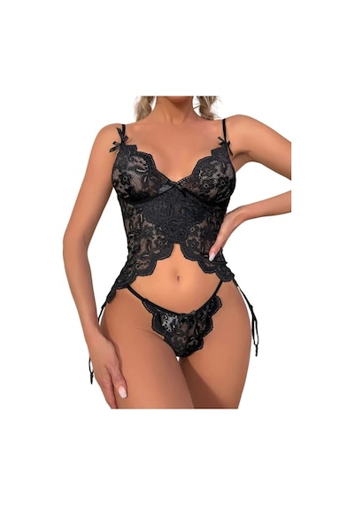 New Dreams Modern Dantelli Şık Elegant Tasarım Siyah Jartiyer Gecelik Set Siyah New Dreams Modern Dantelli Şık Elegant Tasarım Siyah Jartiyer Gecelik Set Siyah