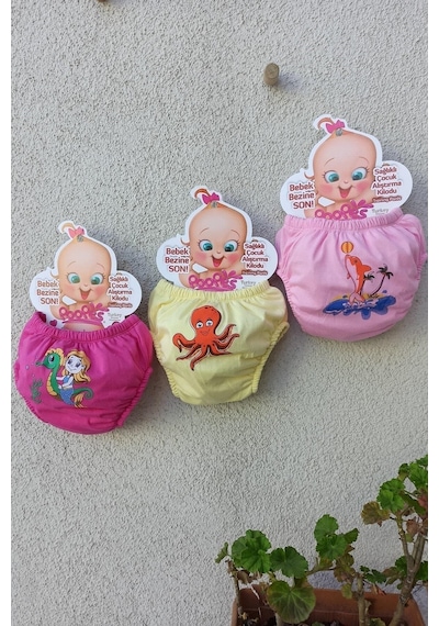 Kız Çocuk Desenli Desenli 3 Lü Alıştırma Külodu