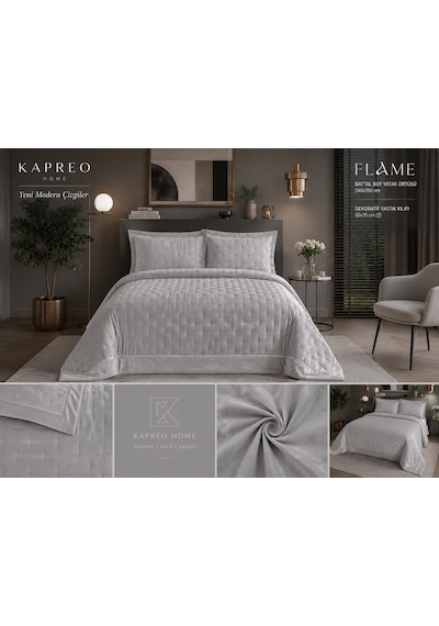 Kapreo Home Flame Sephora Lux Yatak Örtüsü Seti 240 X 260 Gri