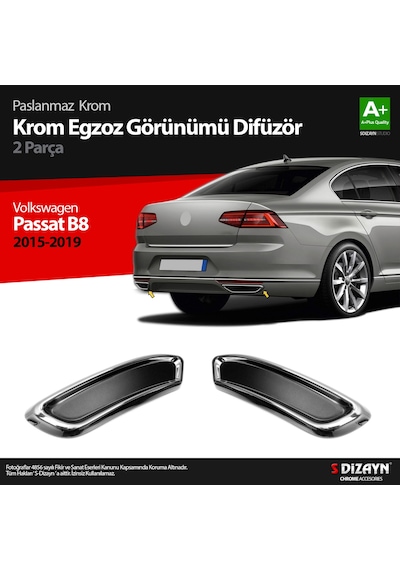 S-dizayn Vw Passat B8 Krom Egzoz Görünümü Difüzör R Line Still 2 Parça 2015-2019