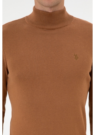 U.S. Polo Assn. Erkek Slim Fit Boğazlı Camel Basic Kazak 50313712-VR233