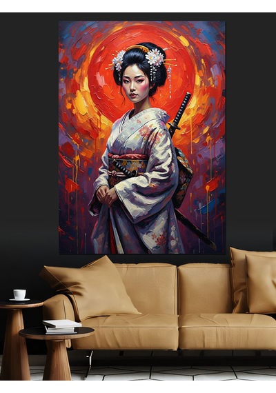 Japon Geyşa Sanat Eseri Dekoratif Kanvas - Mdf Ahşap Tablo