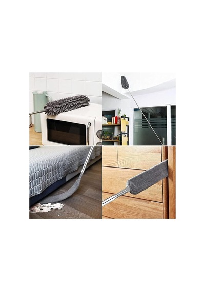 Doori 3 Farklı Başlıklı Mikrofiber Anti-statik Bükülebilir Teleskopik Köşe Bucak Toz Alma Püskülü