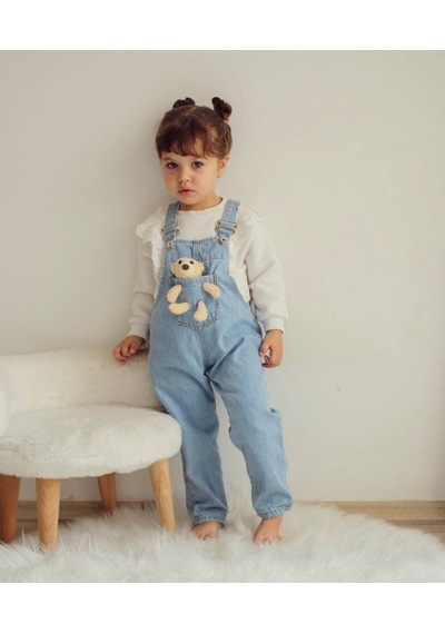 Cerenimo Kids Ayıcıklı Kot Salopet Unısex Açık Mavi