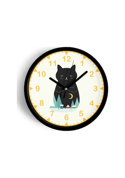 Sevimli Kedi Temalı Modern Duvar Saati - 30cm - Önü Camlı Siyah Kasa - Sessiz Mekanizma-jh0100 Siyah