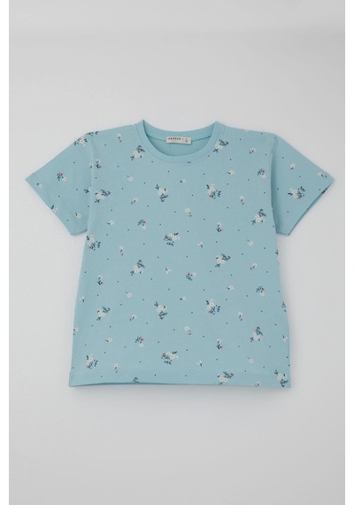Breeze Kız Çocuk Şortlu Pijama Takımı Çiçek Desenli 4-8 Yaş, Açık Mavi