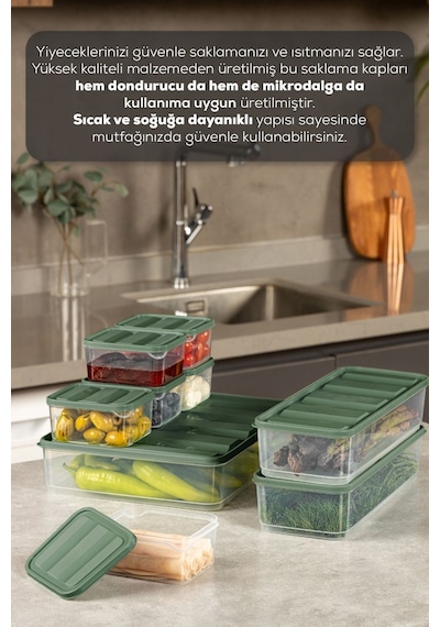 Vienev 9lu Buzdolabı Dondurucu Organizer Ve Saklama Kabı Yeşil 6x 350ml 2x 1,65lt 1x 3,5lt Yeşil