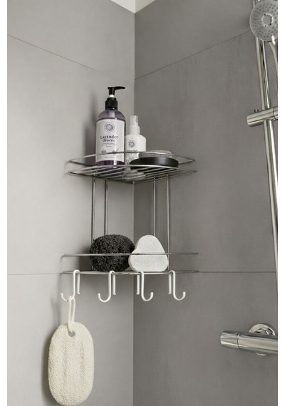 Sas Haus Banyo Köşe Rafı Askılı Duş Organizeri Ve Şampuanlık 2 Katlı Krom Ek-02 Krom