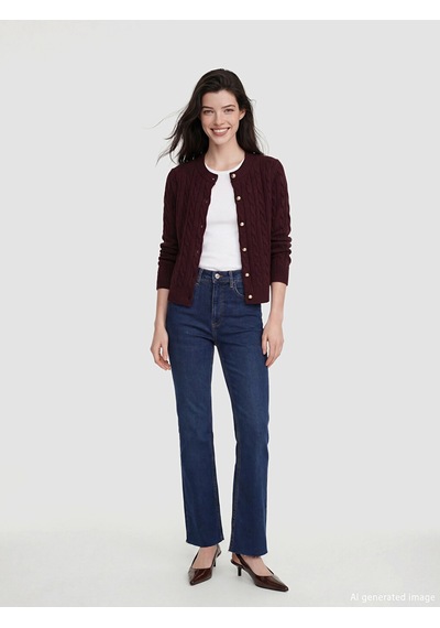 Lcw Comfort Bordo Bisiklet Yaka Desenli Kadın Triko Hırka