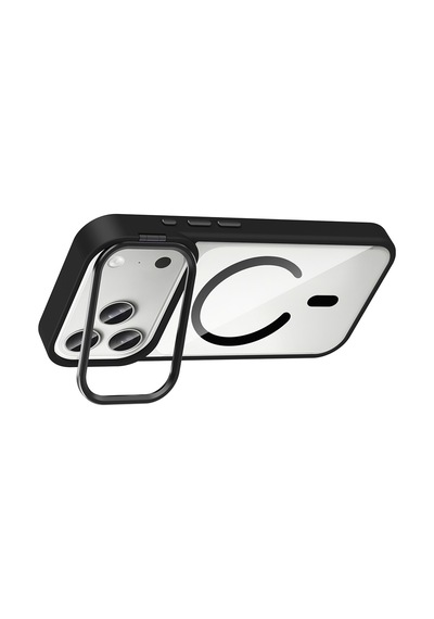 Apple iPhone Uyumlu 17 Pro Kılıf Kamera Standlı Magsafe Destekli Şeffaf Arka Yüz Silikon Pazarplus Siyah