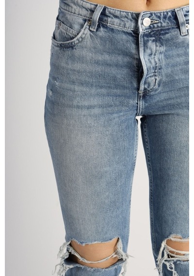 Mom Kalıp Diz Ve Paça Lazerli Denim Pantolon 001