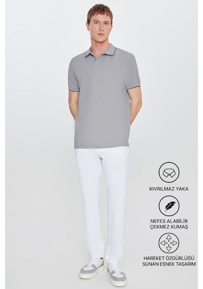 Ac&Co / Altınyıldız Classics Polo Yaka Cepli Regular Fit Bol Kesim Düz Tişört - 465114609 Gri