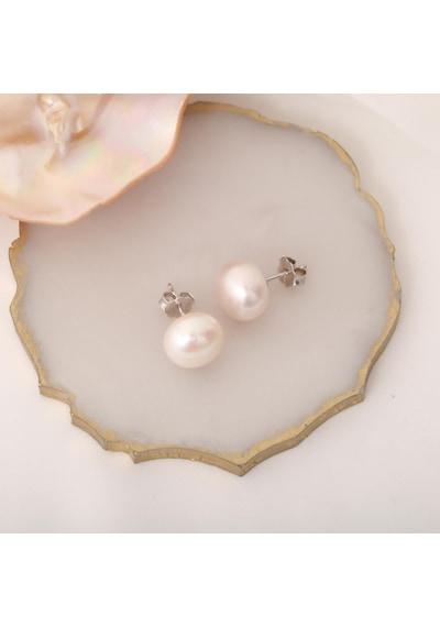 925 Ayar Gümüş Cream Tatlısu İncisi Çivi Küpe-11mm