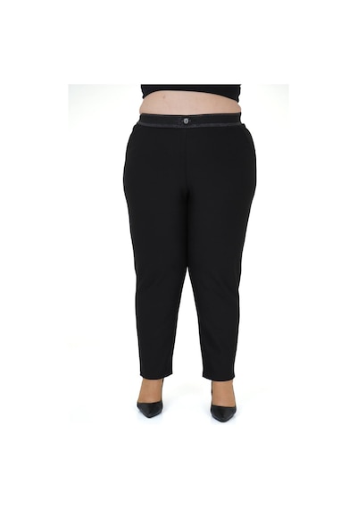Kadın Büyük Beden Boru Paça Toparlayıcı Yüksek Bel Siyah Ekstra Battal Pantalon