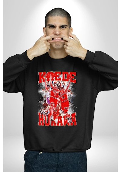 Anime Kaede Rukawa Basketbol Karakteri Unisex Siyah Sweatshirt Siyah