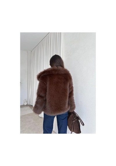 Tille Miss Dame Yumuşak Dokunuşlu Oversize Peluş Mont Acı Kahve Acı Kahve