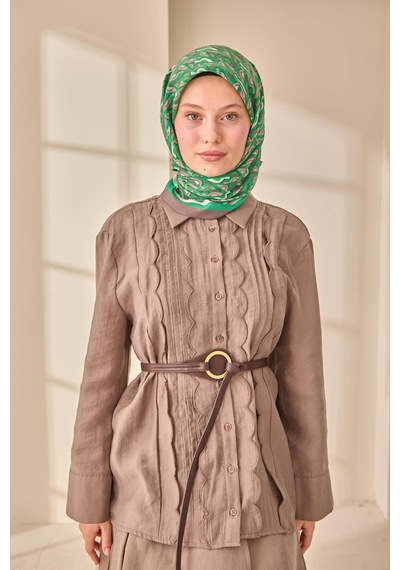 Silk Home Aura Eşarp 140006-15 Koyu Vizon, Beyaz, Yeşil, Vizon