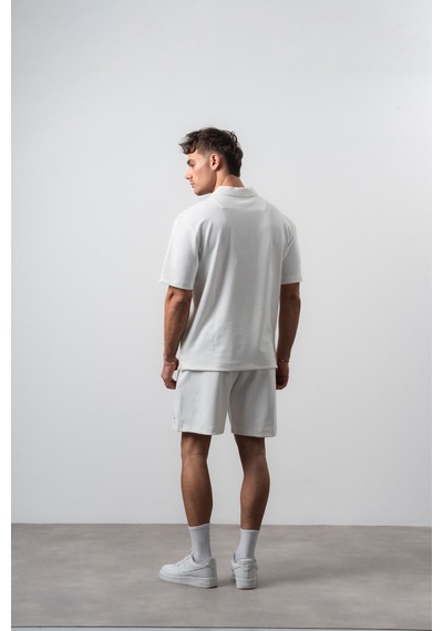 Erkek 2flyy Yazılı Yarım Fermuarlı Regular Fit T-shirt Şort Takım Ekru