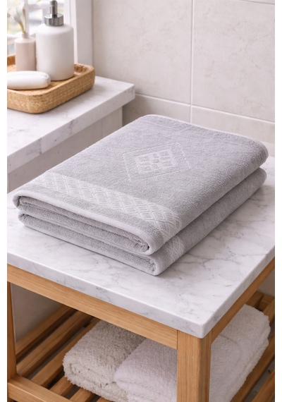 Eponj %100 Pamuk 70x140 Jakarlı Banyo Havlusu 450 Gr Kendinden Desenli Gri