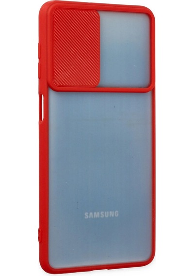 Ilkeshop Newface Samsung Galaxy Uyumlu M52 5g Kılıf Palm Buzlu Kamera Sürgülü Silikon - Kırmızı