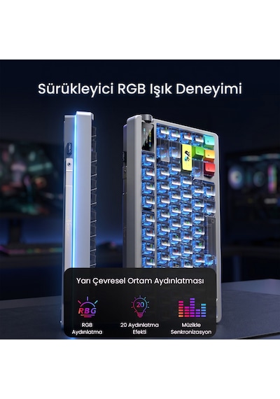 Aula Nova75 Mekanik Rgb Klavye Tkl Star Vector Switch Tri Mode Kablosuz Makrolu Hot Swap Gaming Oyuncu Klavyesi Gri