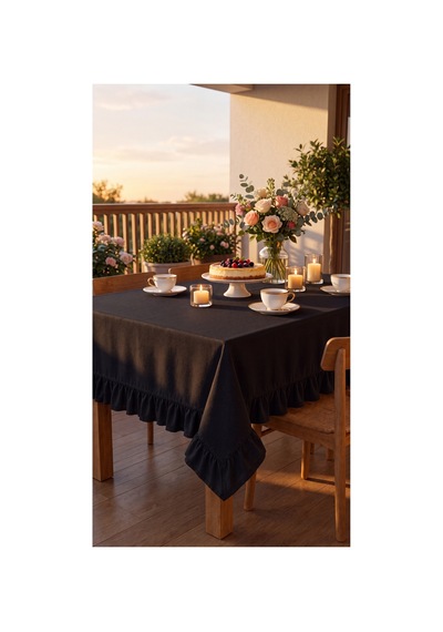 Fırfırlı Ranforce Kumaş Masa Örtüsü Siyah - 719735433 Siyah