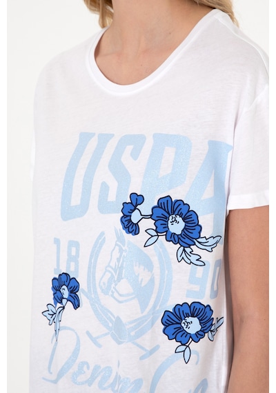 U.S. Polo Assn. Kadın Beyaz Desenli Bisiklet Yaka Tişört 50299670-VR013