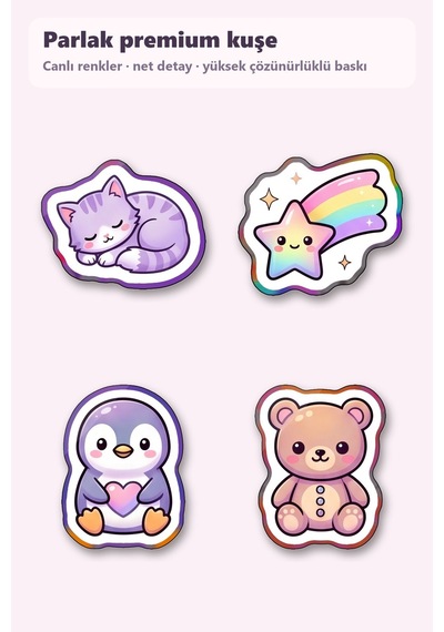 30 Adet Sevimli Figürler Sticker Seti Çilek, Hilal, Yıldızlar - Laptop Defter Telefon Çok Renkli