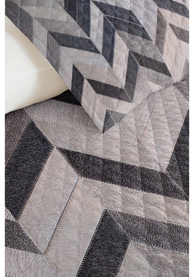 Gri Motifli Geometrik Genç Odası Tek Kişilik Pike Takımı - Antrasit Zigzag 160x220 Cm Yatak Örtüsü Kırsal Vadi Sükuneti