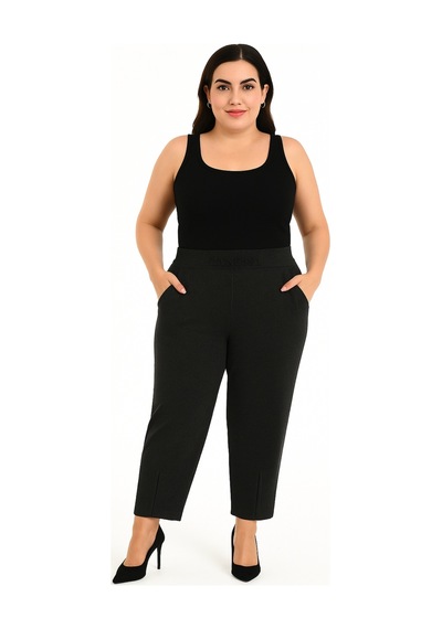 Büyük Beden Lastikli Yüksek Bel Taşlı Mom Likralı Taş Deri Detaylı Kışlık Kaşe Kadın Pantolon Siyah Büyük Beden Lastikli Yüksek Bel Taşlı Mom Likralı Taş Deri Detaylı Kışlık Kaşe Kadın Pantolon Siyah