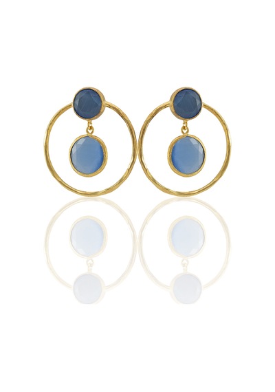 Kadir Jewellery 22 Ayar Altın Kaplama Kadın Halka Küpe -el İşçiliği Ve Hipoalerjenik Küpe Buz Mavisi