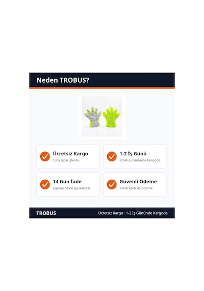 Trobus Oto Yıkama Temizlik Eldiveni Çift Taraflı Mikrofiber Şönil Tüylü 5 Parmaklı Yeşil Gri