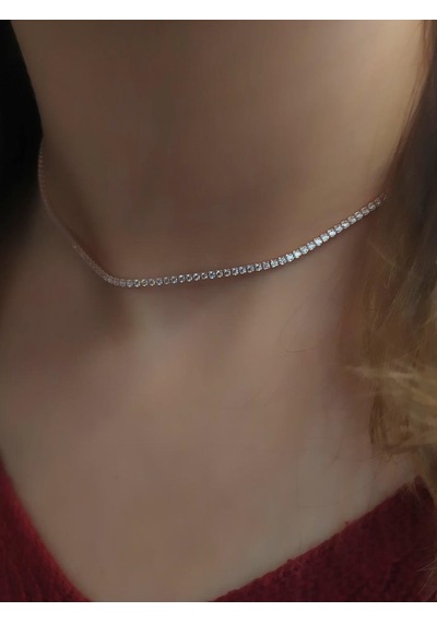 Gümüş Kısa Choker Rose Su Yolu Taşlı Kolye Ko9e67 Altın - Gümüş
