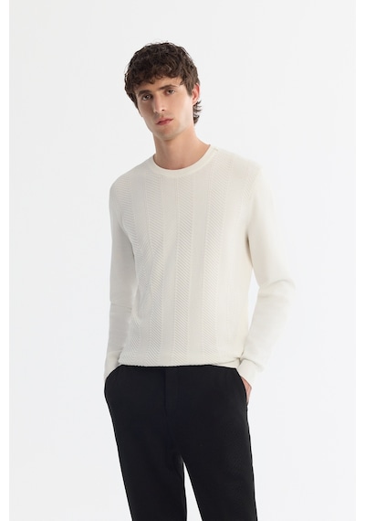 Avva Erkek Ekru Bisiklet Yaka Jakarlı Rayon Tüylenmeyen Regular Fit Triko Kazak A42y5072