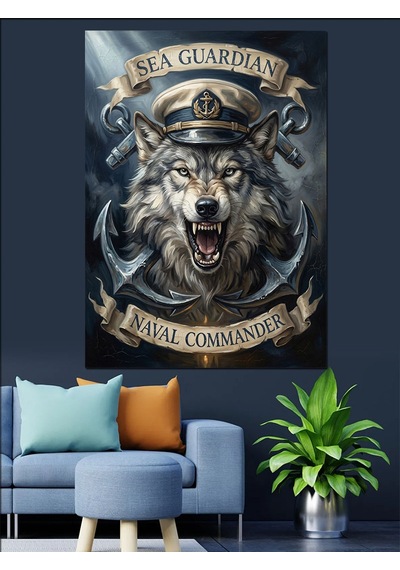 Sea Guardian Kurt Kaptan Logosu Dekoratif Kanvas - Mdf Ahşap Tablo