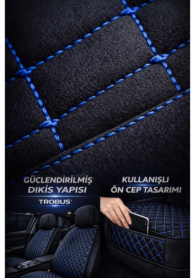 Renault Fluence Uyumlu 4 Parça Terletmez Kumaş Ön İkili Koltuk Minderi Siyah Mavi
