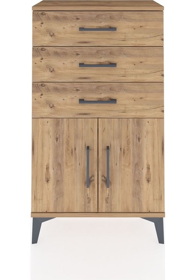 Arges Komodin Tek Raflı 3 Çekmeceli 2 Kapaklı 60x30x106 Çam-çam Çam