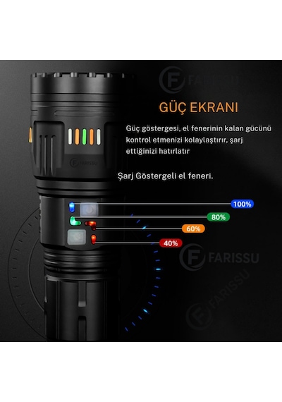 Or-g601 200w Lazer Led El Feneri + Yedek Pil Seti - Powerbank Özellikli Profesyonel Avcı Paketi Siyah