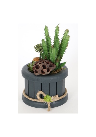 Yapay Çiçek Deposu Ahşap Saksıda Yapay Succulent Huernia Penzigii