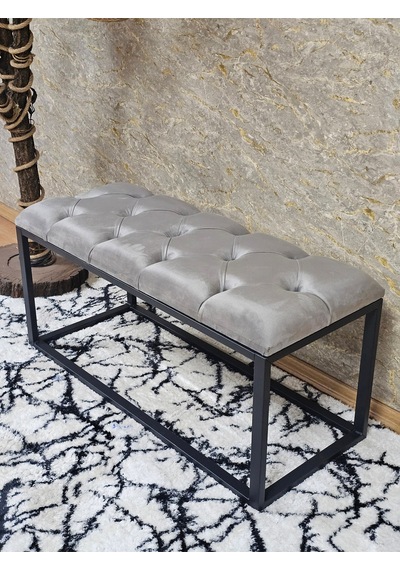 Zafir Siyah Boyalı Diktörtgen 100 Cm X 40 Cm Oturak Puf - Bench - Makyaj Oturağı - Oturak Gri